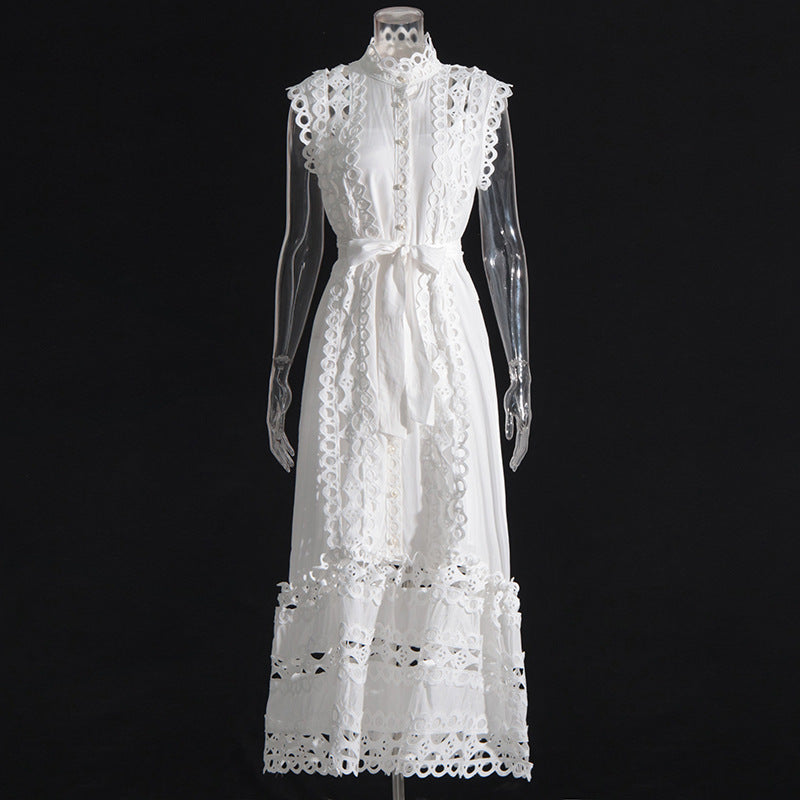 round neck hollow-out long dress, view 4 - MRSLM