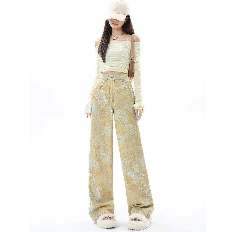 yellow wide leg cargo jeans, view 2 - MRSLM