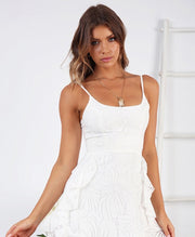 Women's print ruffled strapless mini dress, view 3 - MRSLM