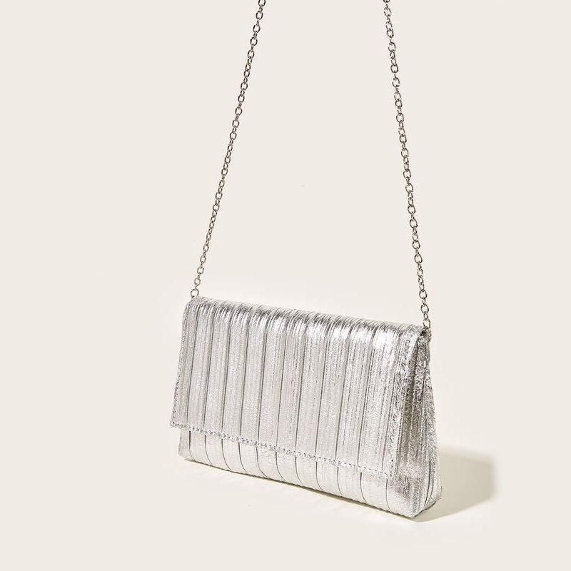 silver vegan leather evening bag, view 4 - MRSLM