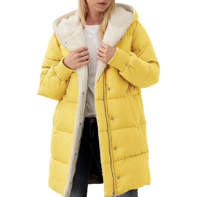 Solid Color Hooded Cotton Jacket Long Sleeve Double-sided Velvet Slim Elegant Cardigan Coat