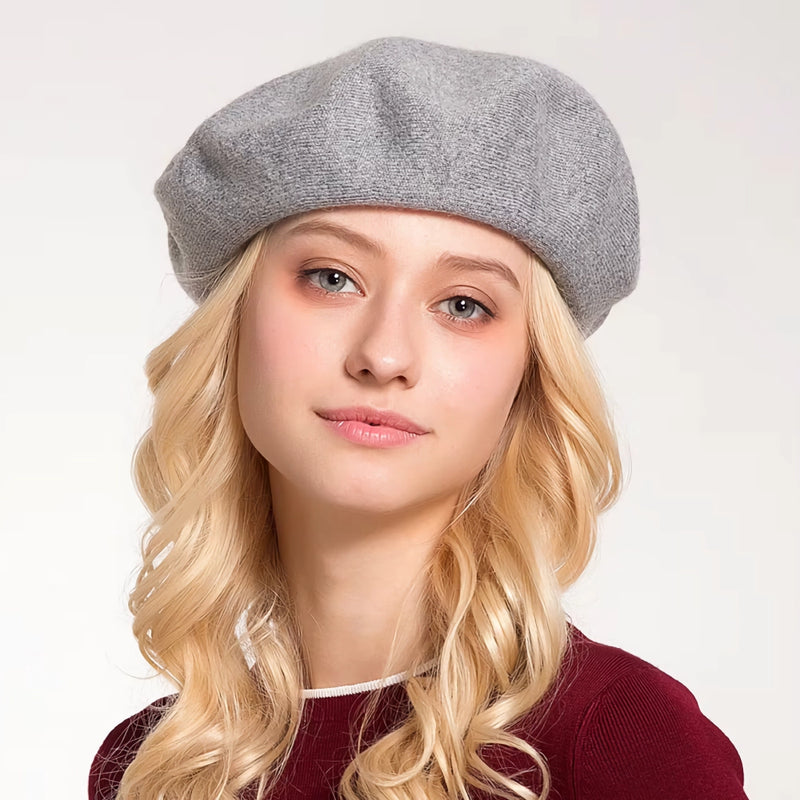 solid wool blend knitted beret, view 5 - MRSLM