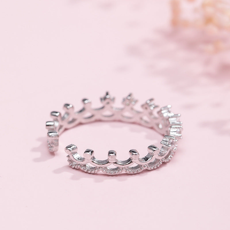 silver crown ring for women, view 4 - MRSLM