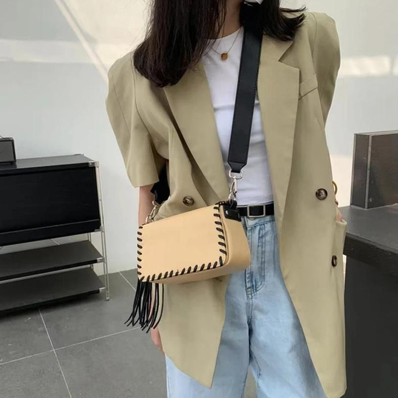 woven tassel flap messenger handbag, view 4 - MRSLM