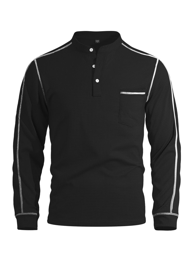 Men's long-sleeve waffle-knit henley shirt, view 5 - MRSLM