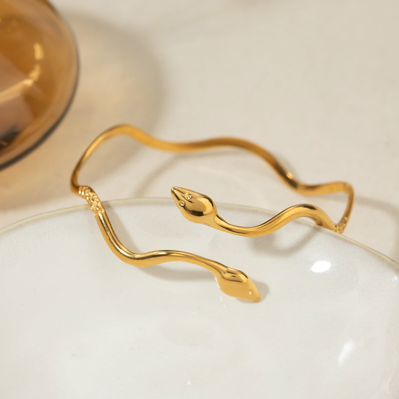 gold wavy snake cuff bracelet, view 6 - MRSLM