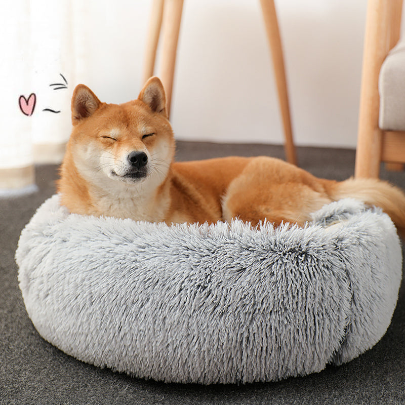 cozy round plush cat bed, view 9 - MRSLM
