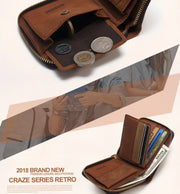 men's retro leather zipper wallet, view 3 - MRSLM