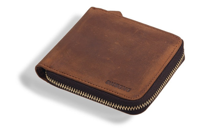 men's retro leather zipper wallet, view 4 - MRSLM