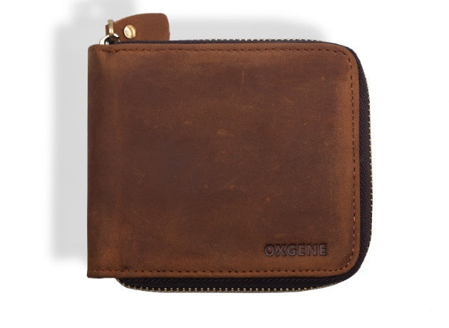 men's retro leather zipper wallet, view 7 - MRSLM