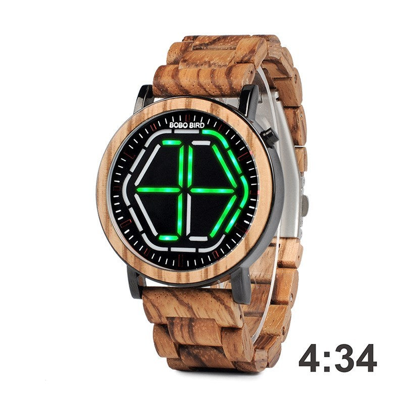 luminous wooden LED watch, view 7 - MRSLM