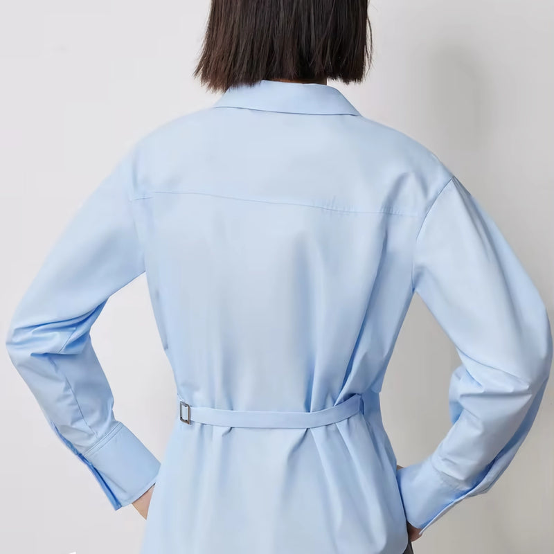 twisted tie waist long sleeve blouse, view 6 - MRSLM