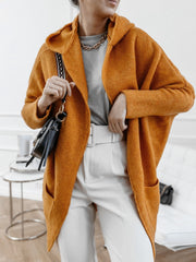 Women's hooded knit sweater coat with pockets, view 3 - MRSLM