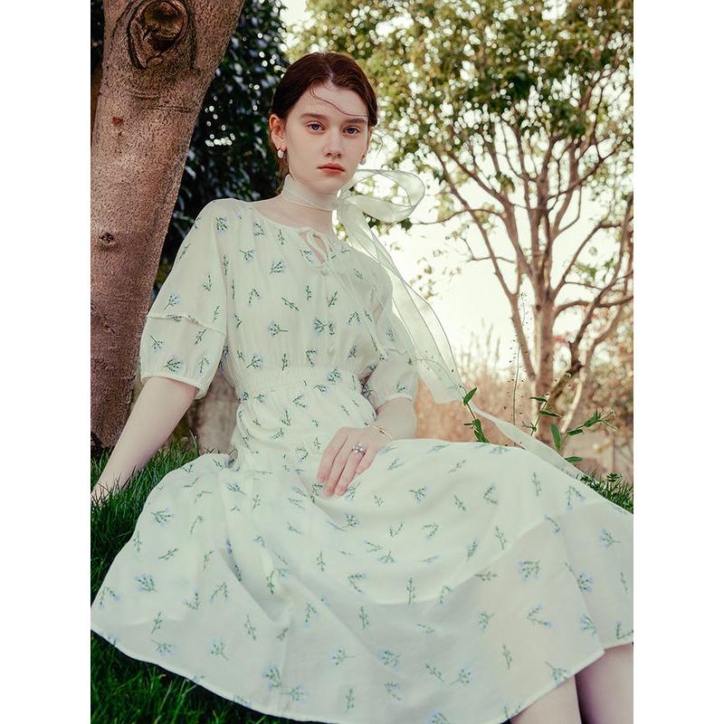 floral embroidery midi dress, view 3 - MRSLM