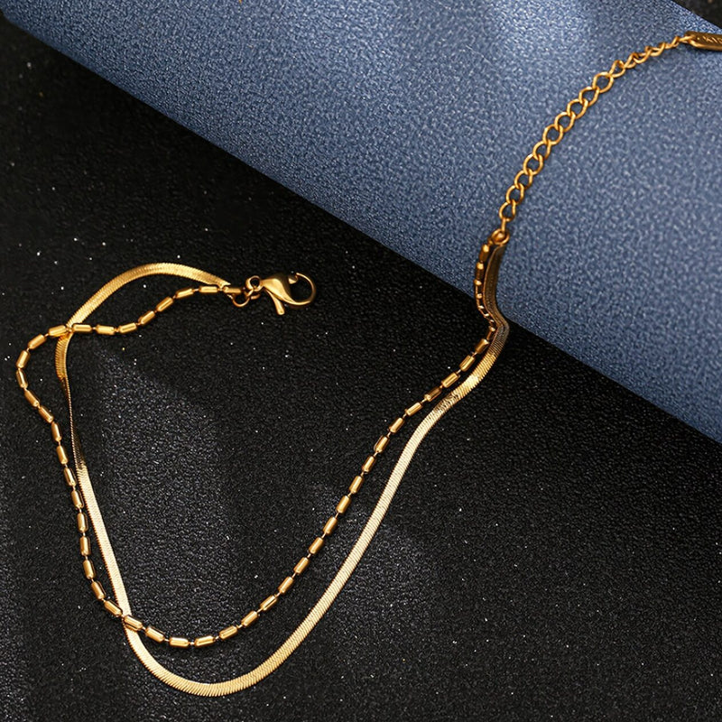 stainless steel double layer charm anklet, view 5 - MRSLM