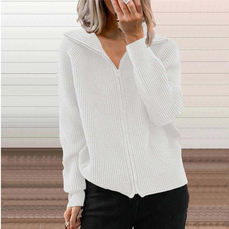 women's striped knit zip cardigan coat, view 9 - MRSLM