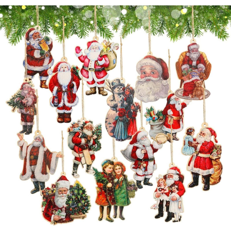 45-piece wooden Santa Christmas ornament set - MRSLM