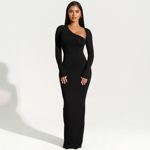 black asymmetrical slit maxi dress - MRSLM