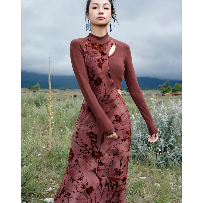 elegant autumn tie-dye knitted dress, view 3 - MRSLM