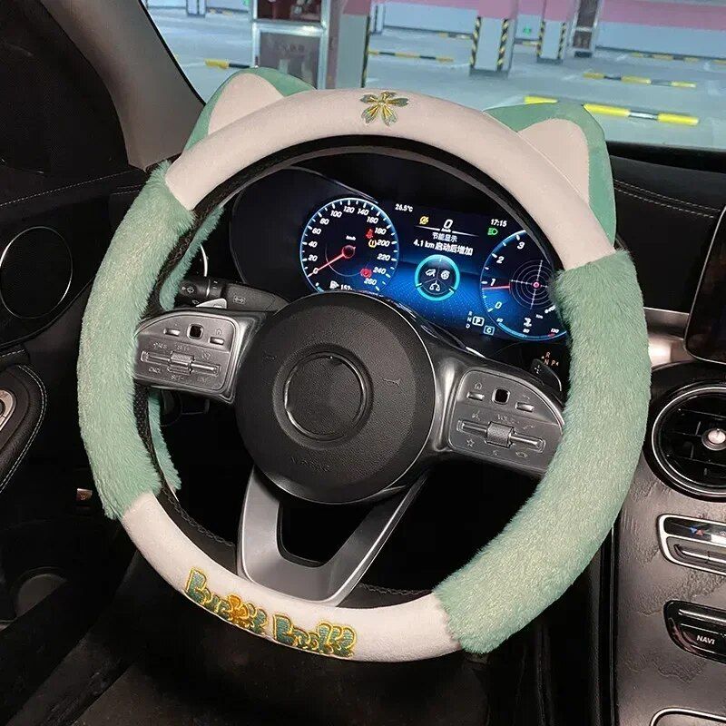 Colorful plush steering wheel cover, view 3 - MRSLM