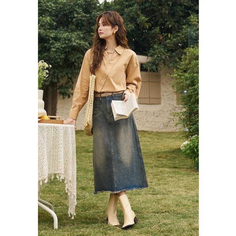 retro v neck long sleeve shirt for women, view 8 - MRSLM