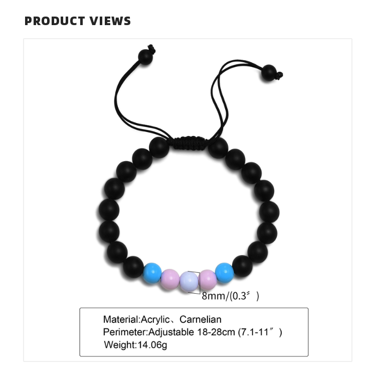 black onyx gender couple bracelet, view 2 - MRSLM