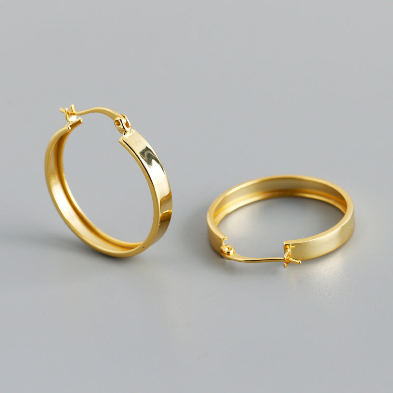 women's wide flat round hoop earrings, view 7 - MRSLM