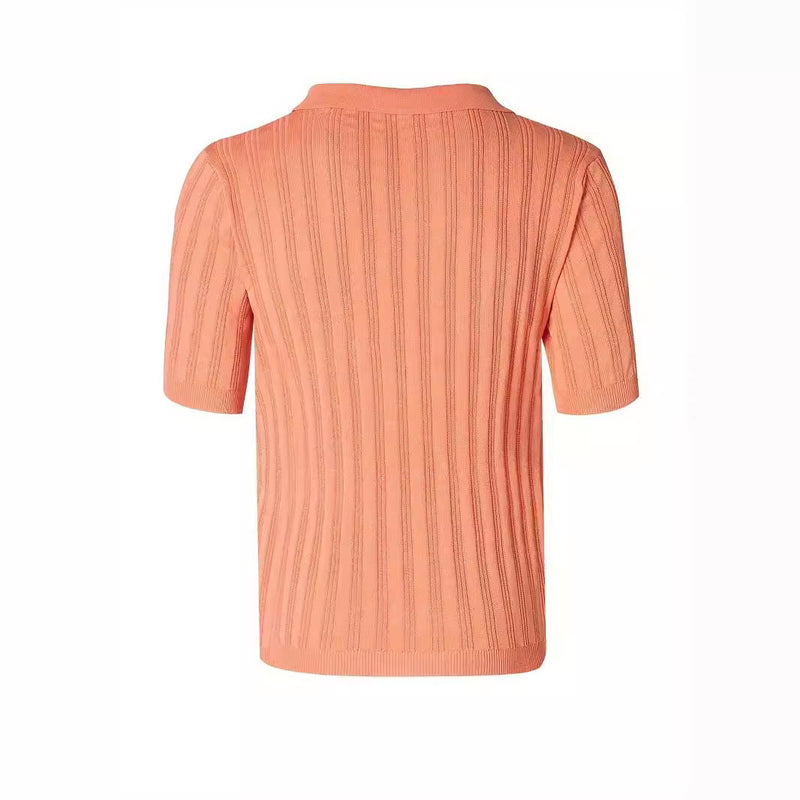 mens lapel solid color knitted short sleeve top, view 4 - MRSLM