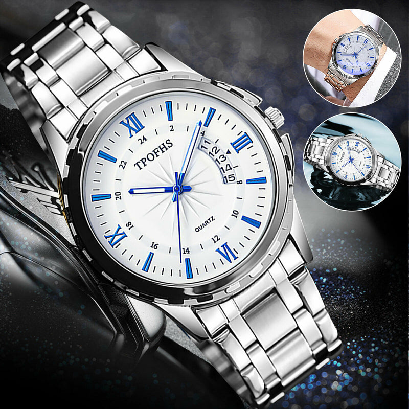 classic men's silver stainless steel quartz watch, view 9 - MRSLM
