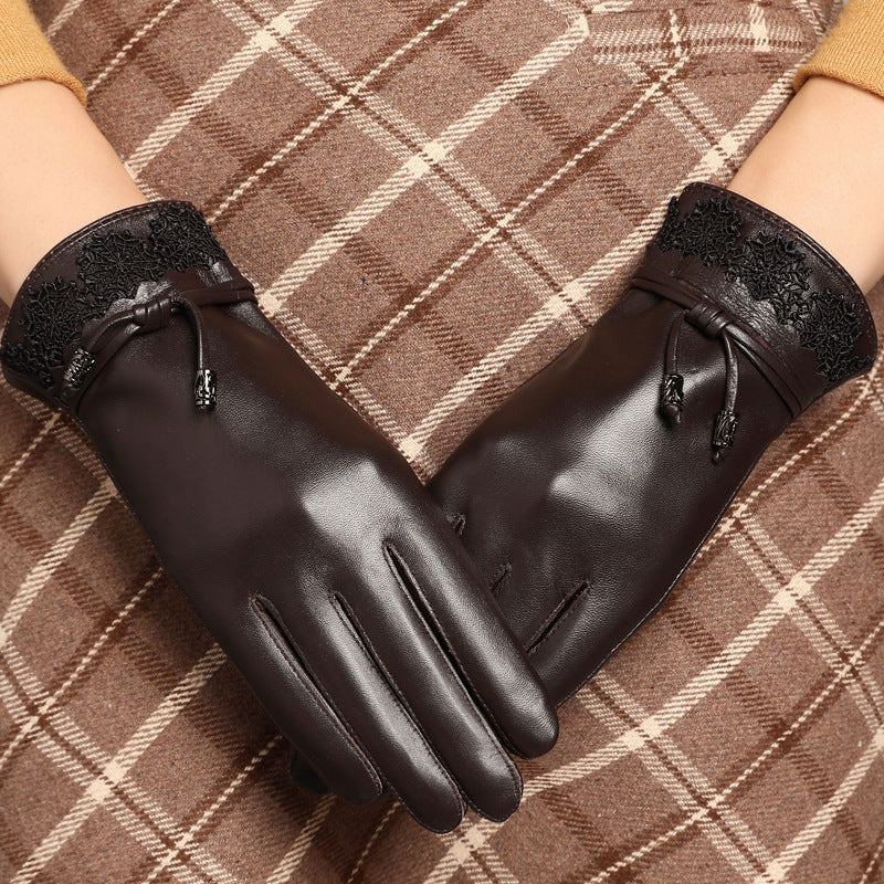 women's sheepskin warm cycling gloves, view 3 - MRSLM