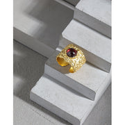 Red stone adjustable silver ring, view 5 - MRSLM