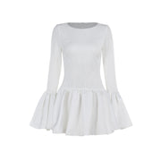 slim fit textured ruffled mini dress, view 5 - MRSLM