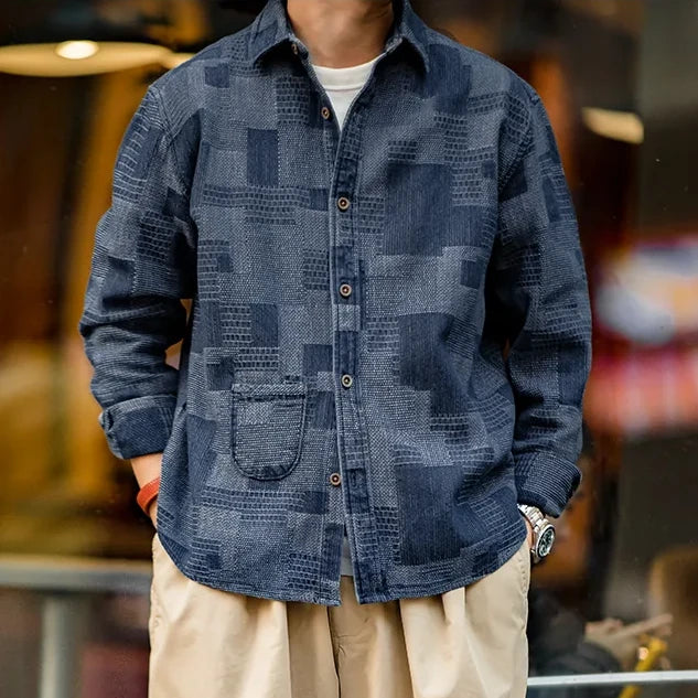 retro jacquard denim shirt for men - MRSLM