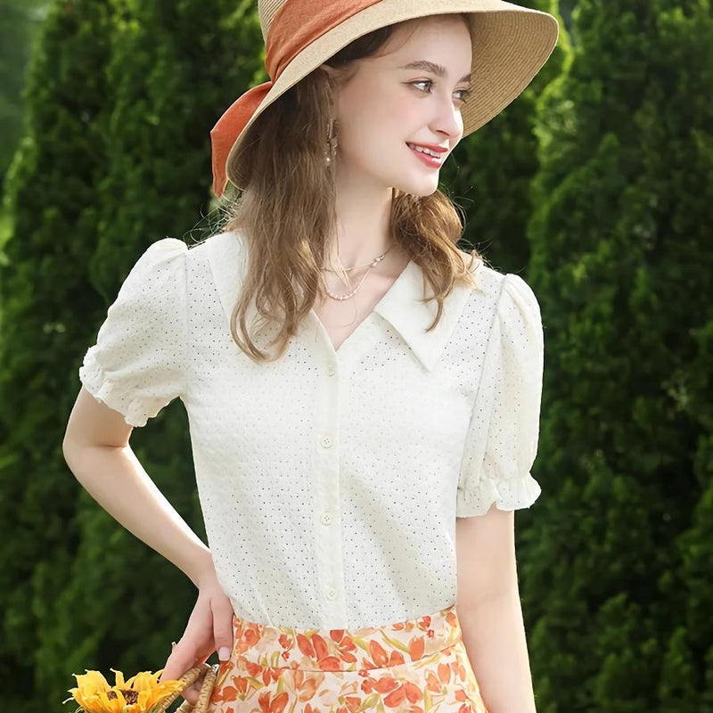 apricot french lace blouse, view 2 - MRSLM