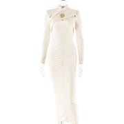 slim-fit pleated long sleeve dress, view 7 - MRSLM