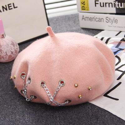 cross chain wool beret, view 6 - MRSLM