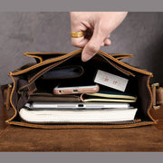 Men's retro leather messenger bag, view 5 - MRSLM