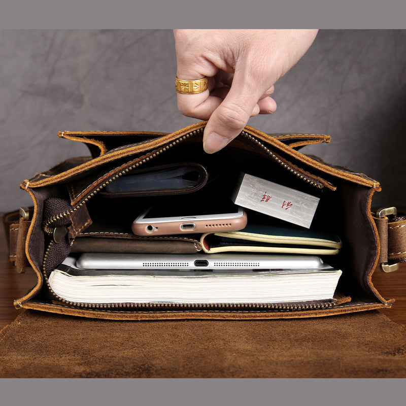 Men's retro leather messenger bag, view 5 - MRSLM