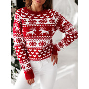 Women's Christmas elk and snowflake jacquard sweater, view 4 - MRSLM