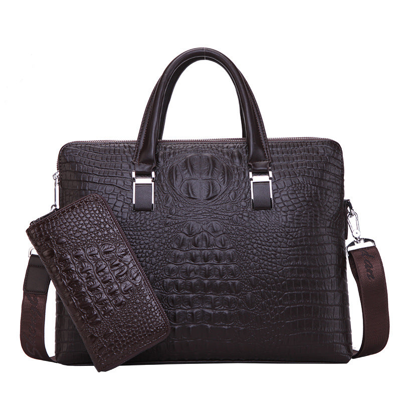 Men Business Handbag Cross Section Pattern Casual Briefcase PU Leather Messenger Bag For