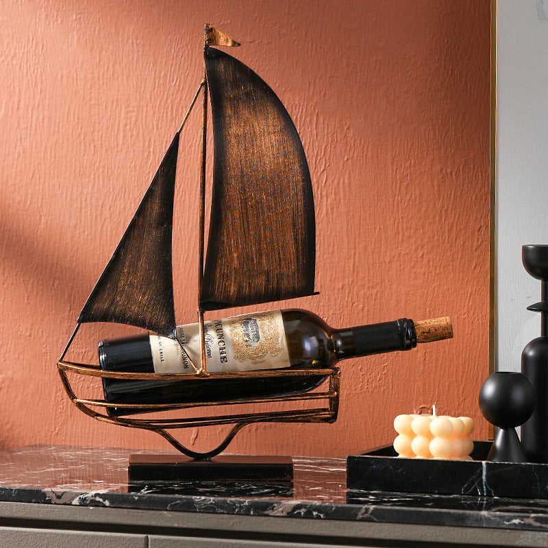 Iron sailboat wine rack, view 4 - MRSLM