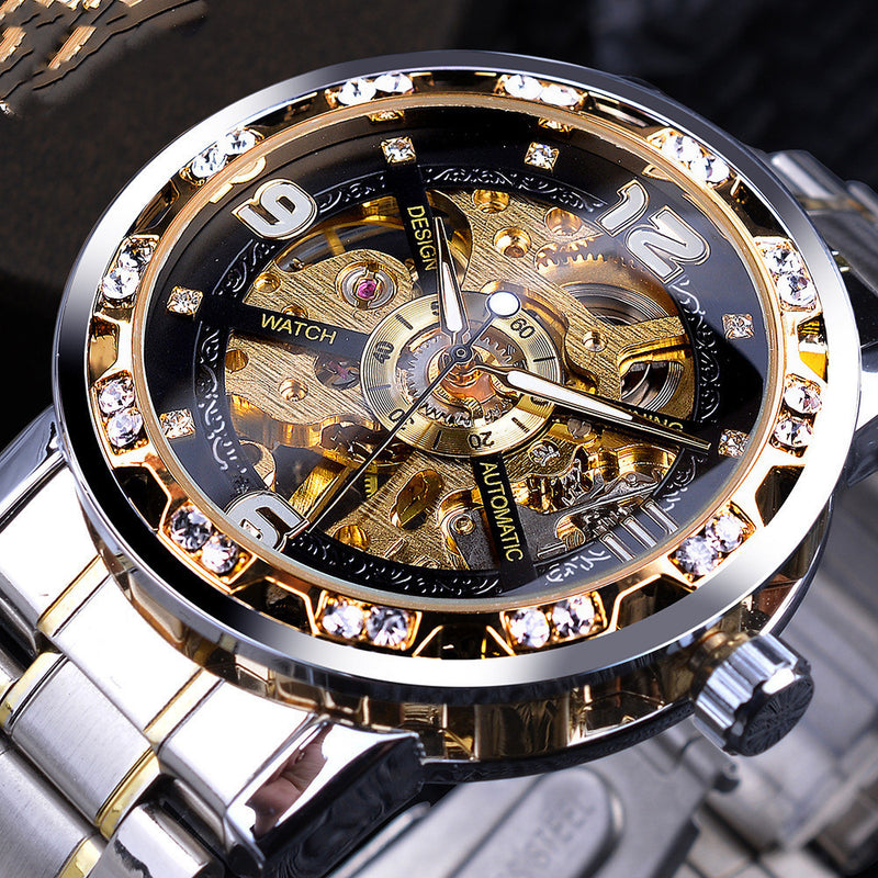 Men's hollow rhinestone mechanical watch - MRSLM