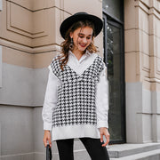 Women's oversized houndstooth V-neck sweater vest - MRSLM