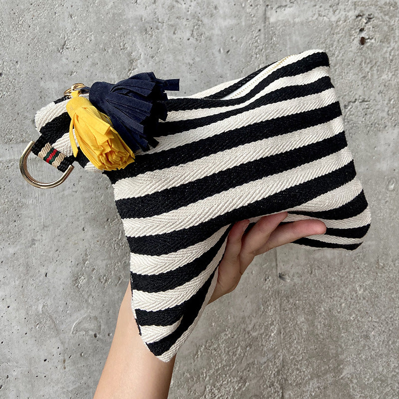 striped tassel zipper cosmetic bag - MRSLM