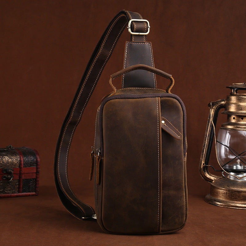 crazy horse leather chest bag - MRSLM
