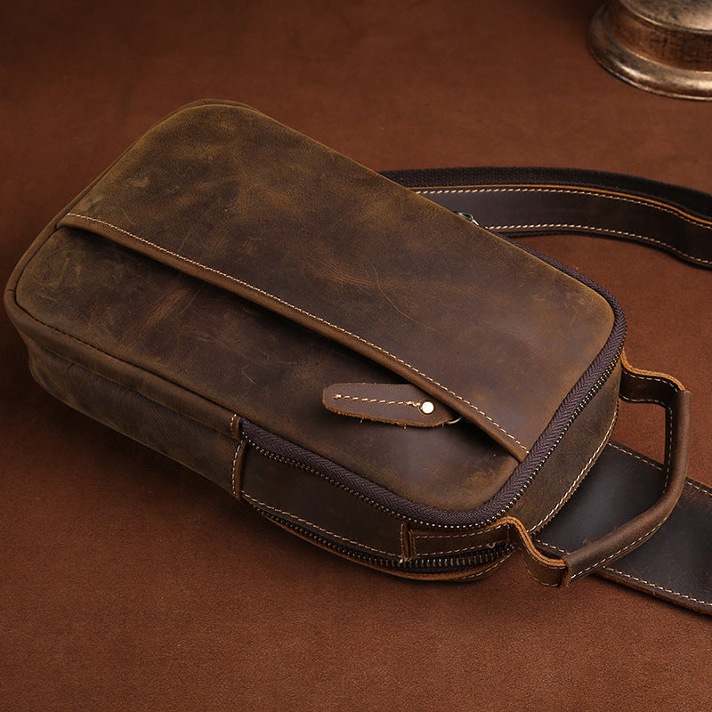 crazy horse leather chest bag, view 2 - MRSLM