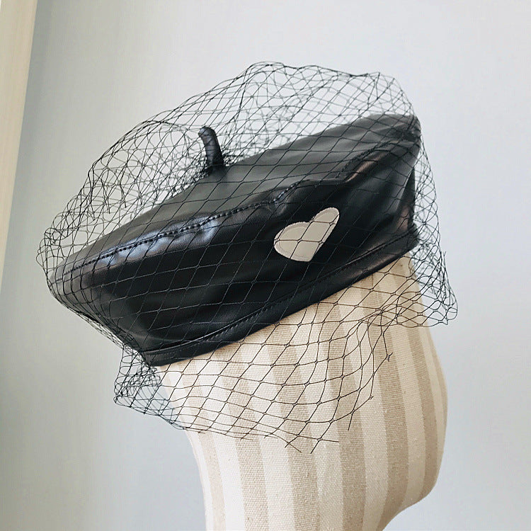 pu leather retro beret for women, view 5 - MRSLM