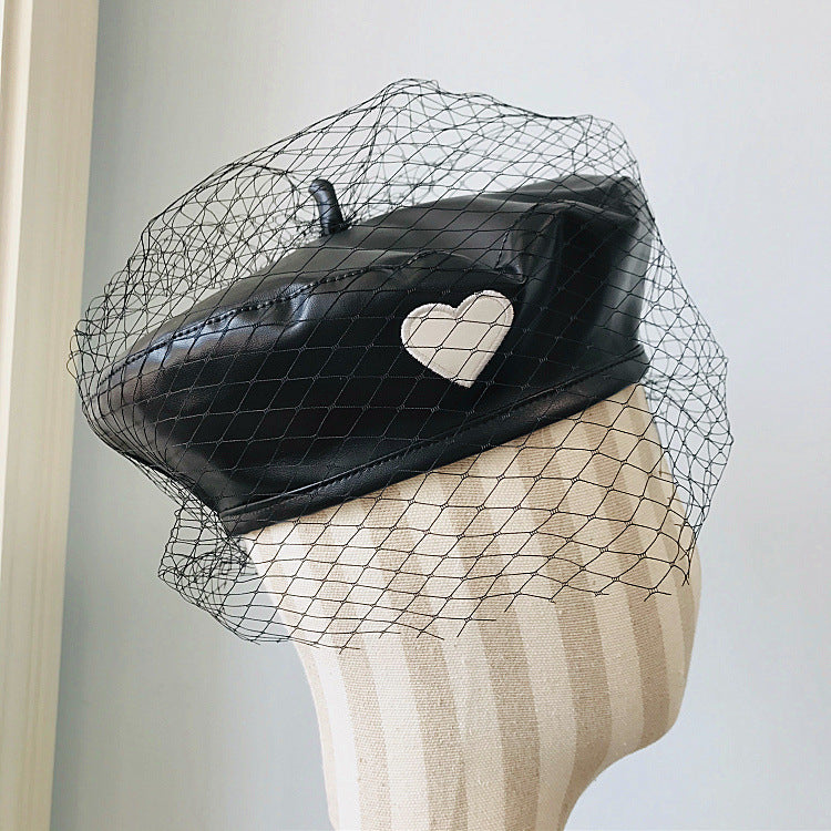 pu leather retro beret for women, view 3 - MRSLM