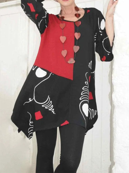 Women's heart print color-block tunic top with irregular hem, view 2 - MRSLM