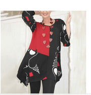Women's heart print color-block tunic top with irregular hem, view 3 - MRSLM